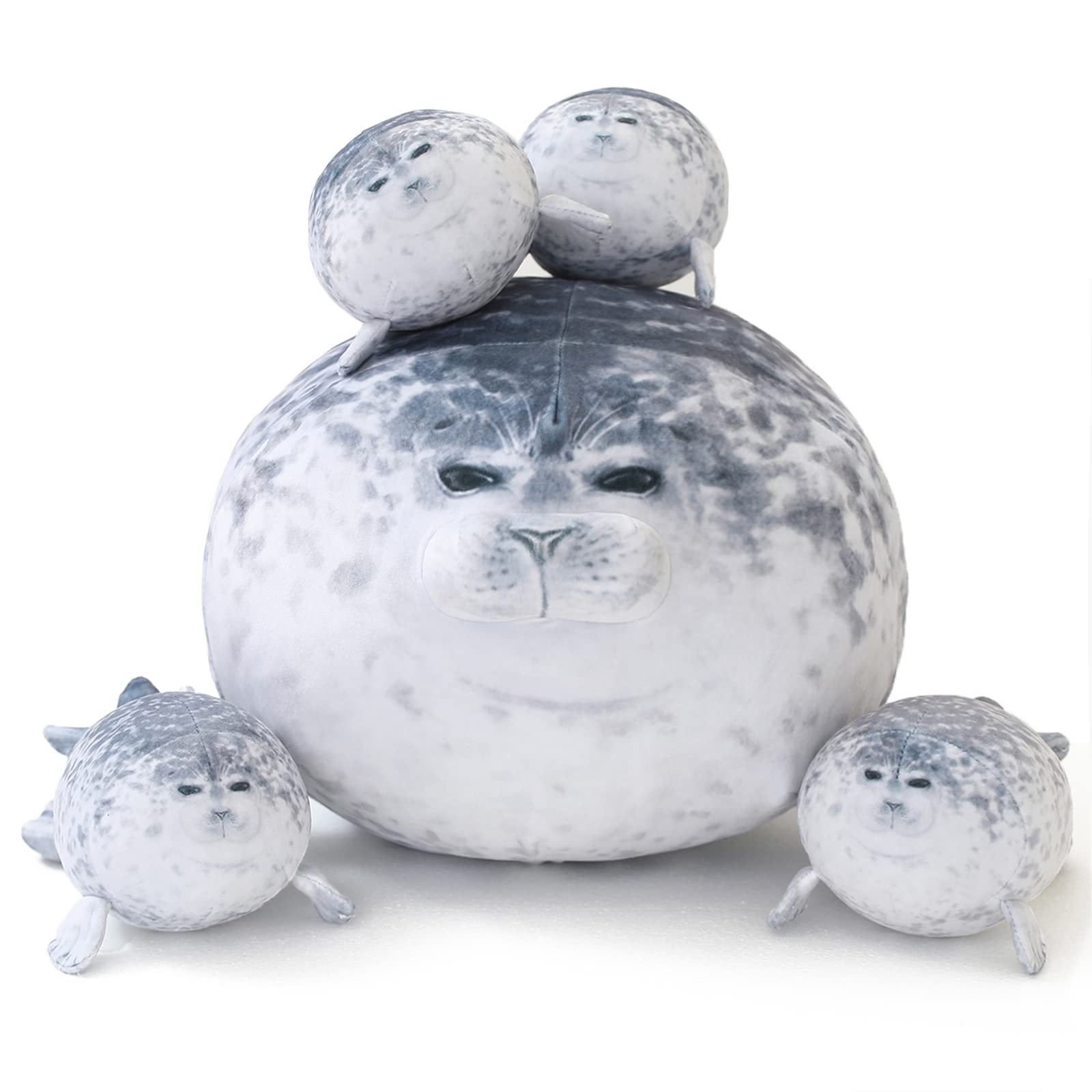 Sqeqe Chubby Seal Pillow Plush With 4 Baby Seal Plushies In Her Tummy, Stuffed Cotton Plush Animal Toy Gift For Kids